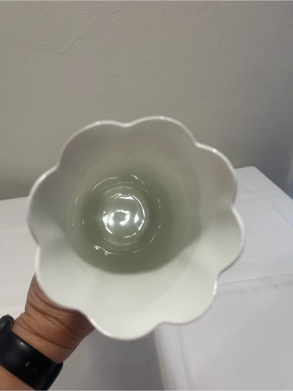 Aynsley Fine Bone English Floral Scalloped Vase - White with Pink & Blue Flowers